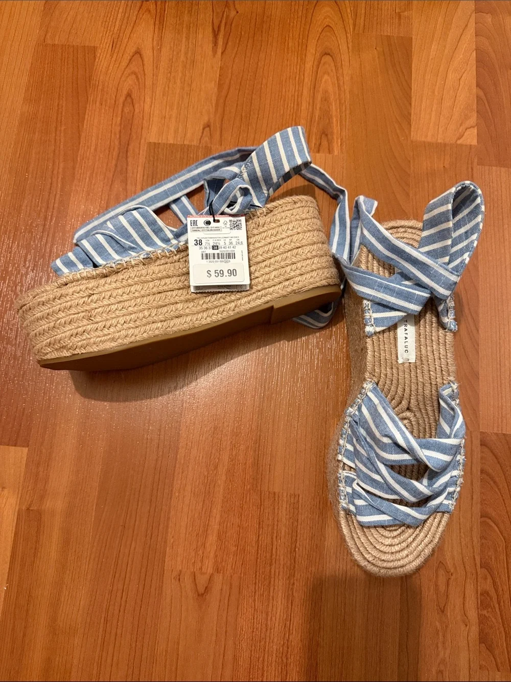NWT Zara Blue Stripe Espadrille Platform Sandals